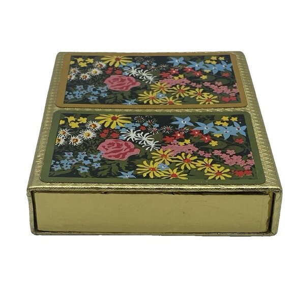 Vintage Crown Plastic Coated Playing Cards Double Deck Floral W/ Case Retro USA - Picture 5 of 16